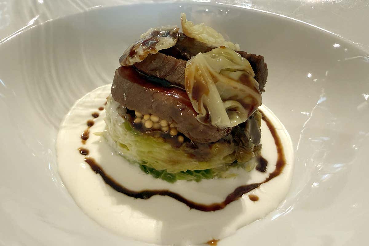 Pecora, verza, senape, formaggio di capra - Andrea Aprea Milano