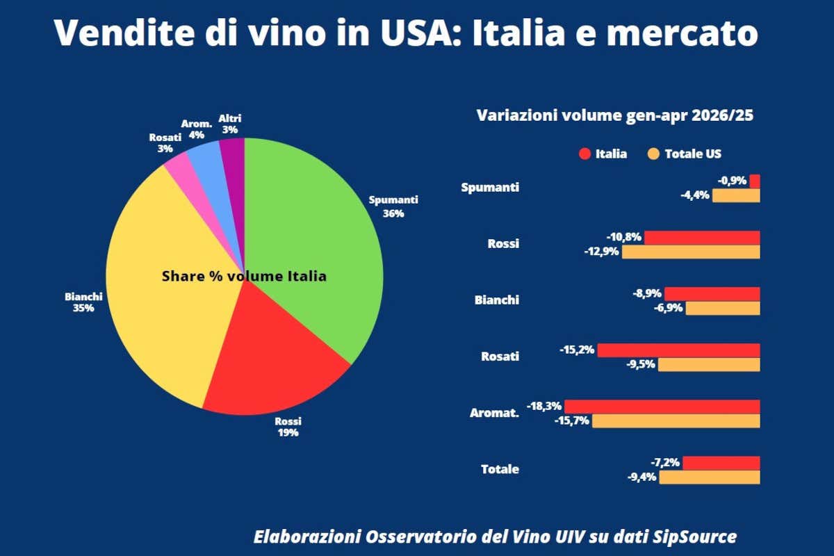 Vino italiano, export extra-Ue in calo: primo trimestre al -11%, Usa giù del 20% Vino italiano, export extra-Ue in calo: primo trimestre al -11%, Usa giù del 20%