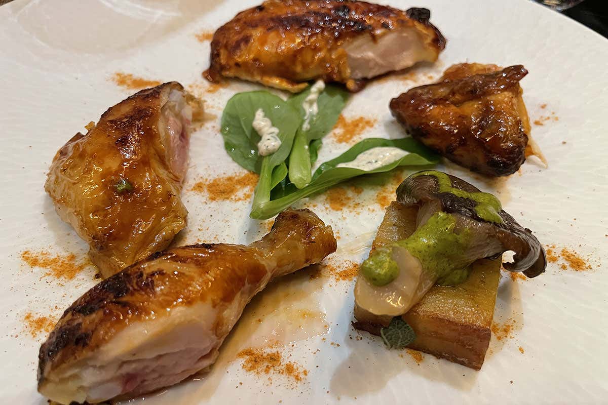 Pollo in due cotture, sporzionato al tavolo