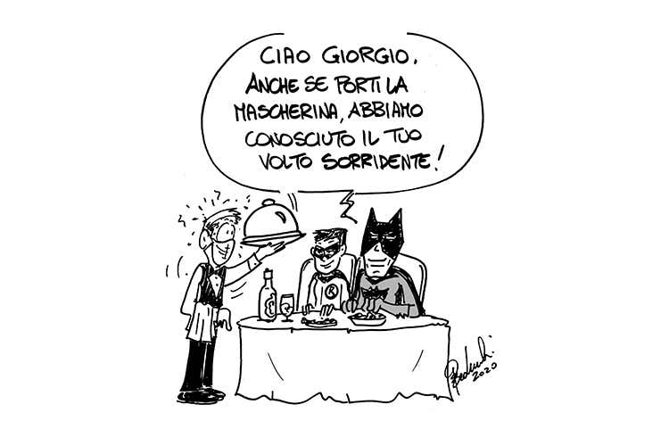 Il sorriso del cameriere dietro la mascherina Il sorriso del cameriere dietro la mascherina