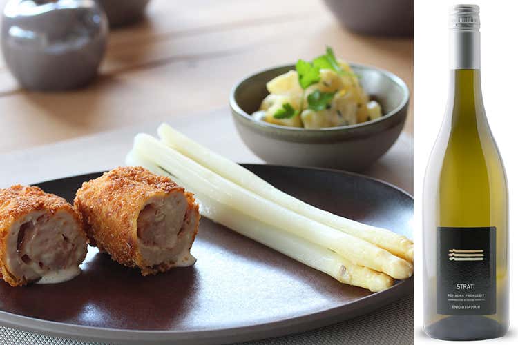 Cordon bleu classico con asparagi bianchi - Romagna Pagadebit Dop &ldquo;Strati&rdquo; 2019 Enio Ottaviani - L&rsquo;Italia del vino Finezza romagnola