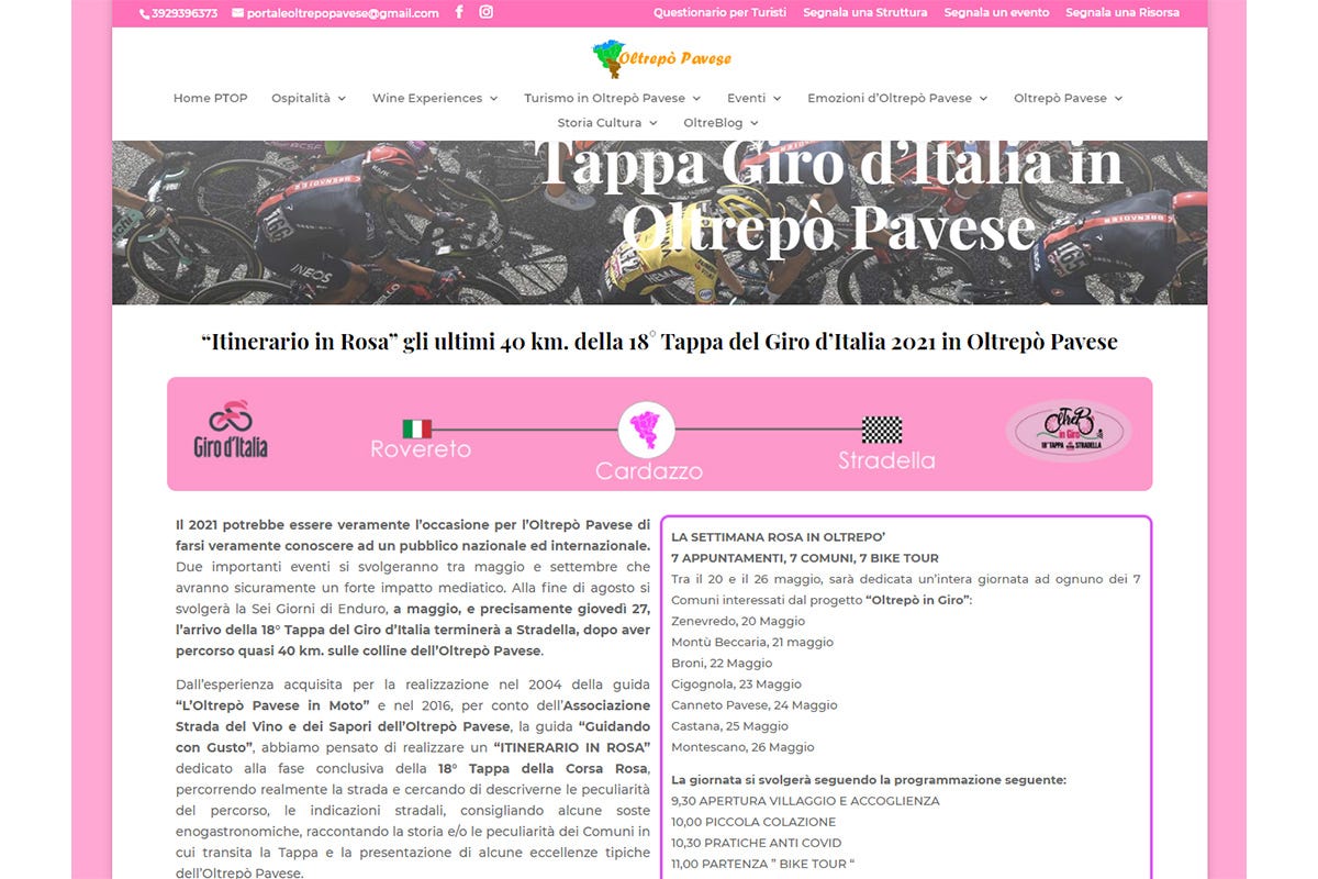 La pagina Itinerario in Rosa nel Portale dedicato al Guro d'Italia Portale Turistico Oltrepò Pavese Con il Giro d’Italia diventa rosa
