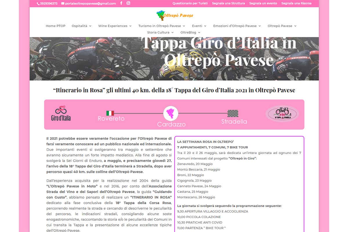 La pagina Itinerario in Rosa nel Portale dedicato al Guro d'Italia Portale Turistico Oltrep&ograve; Pavese Con il Giro d&rsquo;Italia diventa rosa