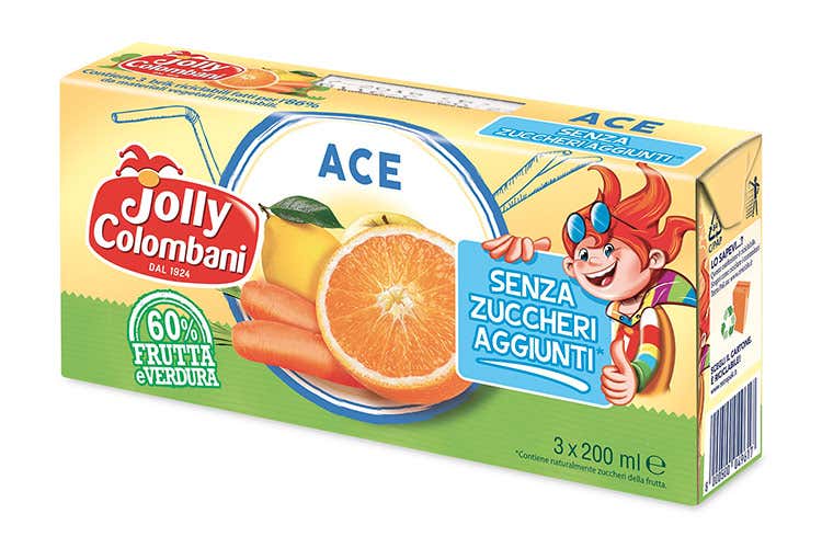 Bevande alla frutta Jolly Colombani, linea Senza Zuccheri Aggiunti, gusto Ace - Succhi di frutta Jolly Colombani nel brick, senza zuccheri aggiunti