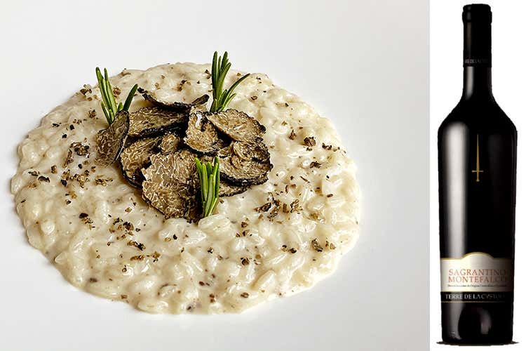 Risotto al tartufo in abbinamento a Montefalco Sagrantino 2015 Terre de la Custodia (L'Italia del vino La storicit&agrave; dell'Umbria)