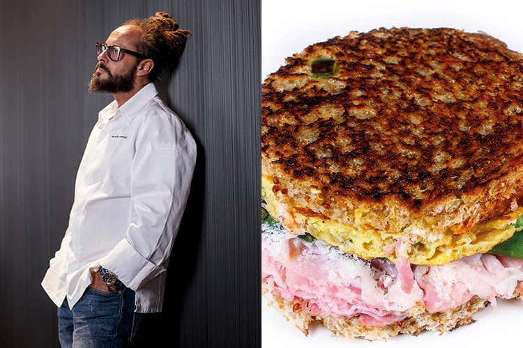 Lo chef con il suo panino - La merenda italiana di Raspini assaggia il Bismarck di Trentini Lo chef con il suo panino - La merenda italiana di Raspini assaggia il Bismarck di Trentini