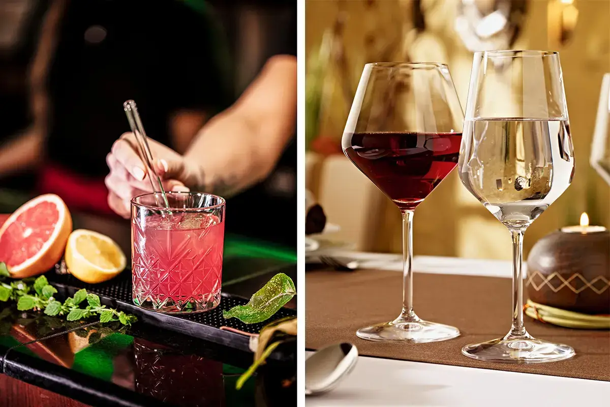 Bicchieri da cocktail Ines e calici Tentation di Lusini La Belle Époque rivive allo Stadt Hotel Città grazie a Lusini