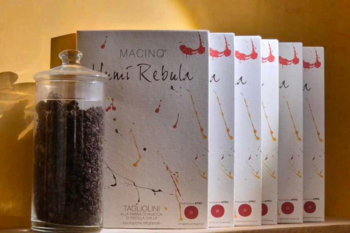 Vinacce di Ribolla Gialla e la pasta che ne è stata ricavata