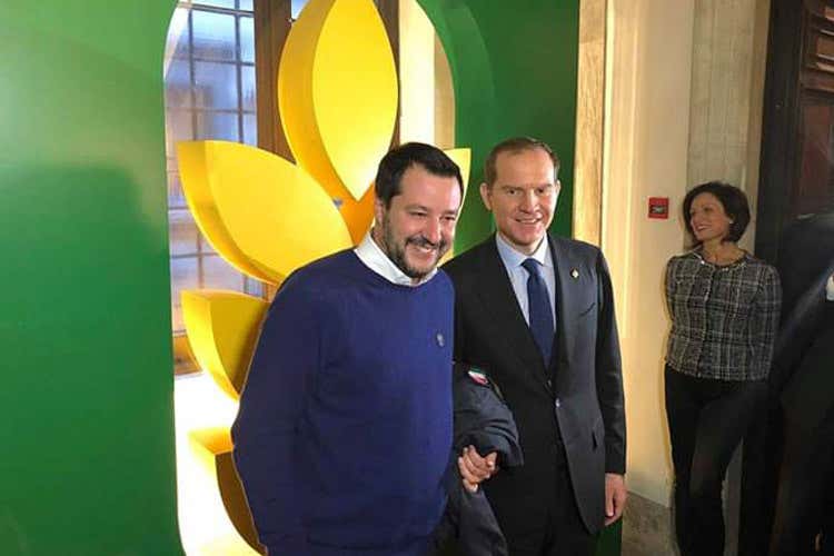 Matteo Salvini e Massimiliano Giansanti (Manovra, l&rsquo;agroalimentare chiede pi&ugrave; investimenti sul Made in Italy)