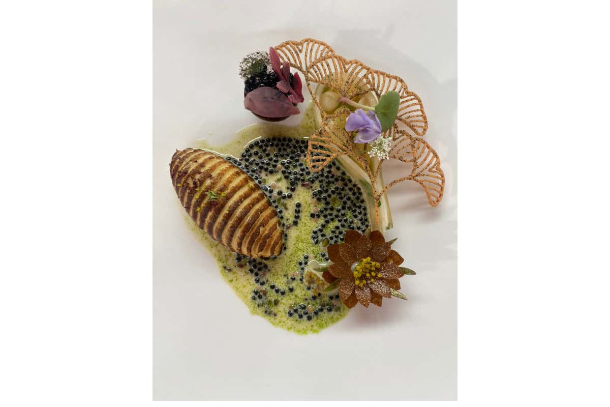 Barbabietola e caviale di alghe, ragout di radice, trippa di baccalà e piselli, fiore di carciofo, salsa all’anice e gnocchi di storione Bocuse d’Or Europe Marcelino Gòmez Vita guiderà il team Italia