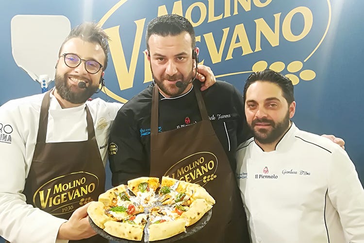 Maurizio Stanco, Carlo Fiamma e Gianluca D'Uva (Molino Vigevano valorizza maestri pizzaioli e talent)