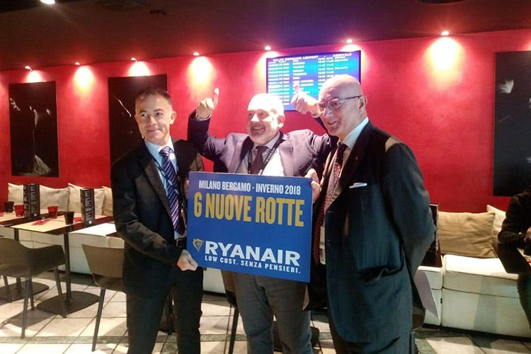 Giacomo Cattaneo, John F. Alborante ed Eugenio Sorrentino (Orio-Ryanair, si cresce insieme 6 nuove destinazioni per l'inverno)