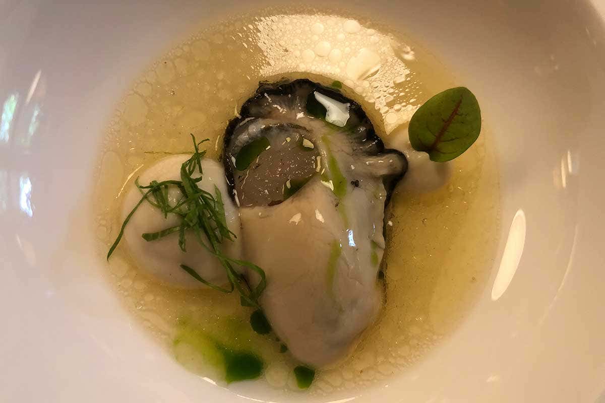 L'ostrica in brodo di sedano rapa L'autunno del San Domenico, nel menu tutta l'espressività dello chef Max Mascia