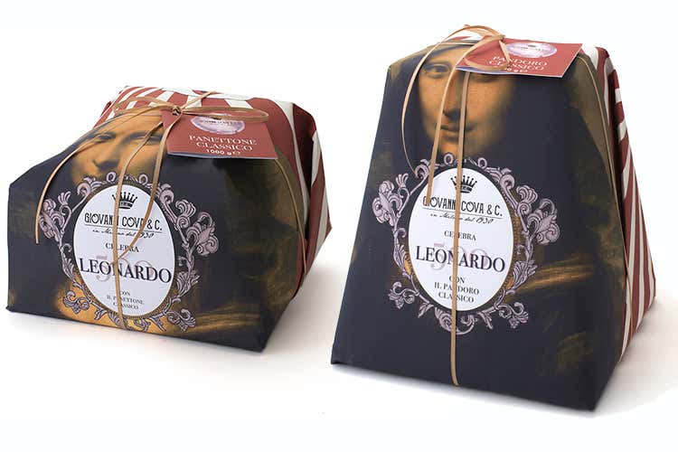 I panettoni celebrativi della Linea Leonardo 500 (Panettone Muzzi oltre confine Tre temporary store negli States)