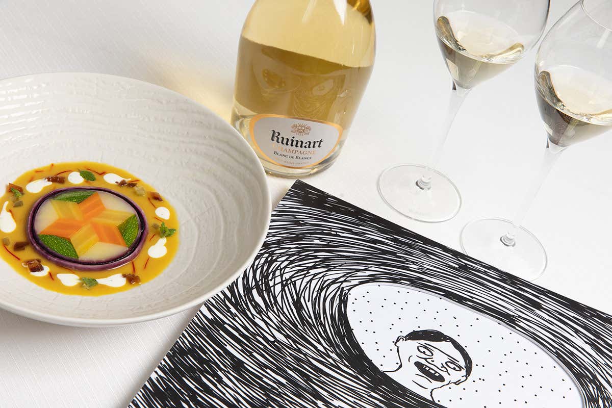 Mosaico di verdure La &pound;$second&nbsp; skin case$&pound; di Champagne Ruinart anche per le magnum