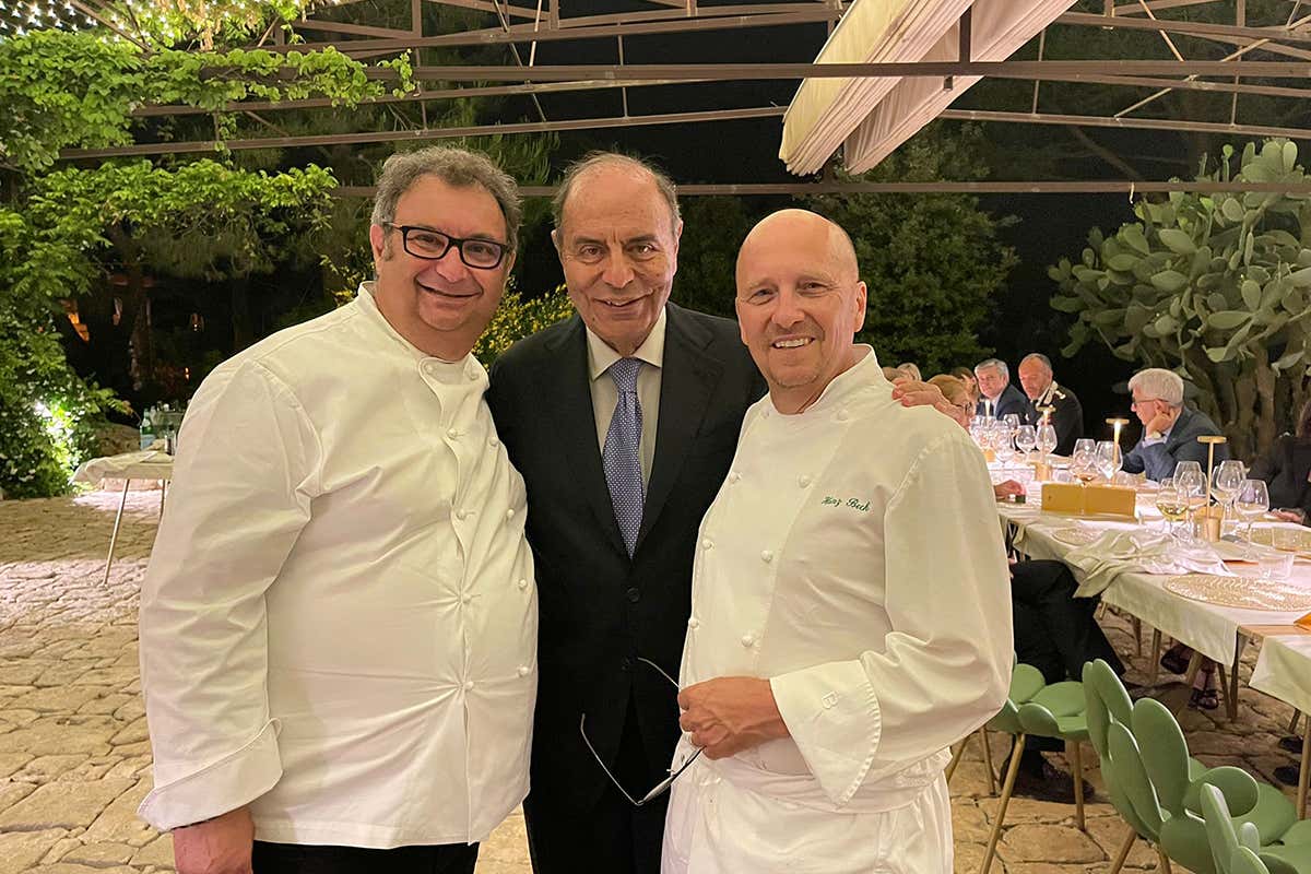 Paolo Gramaglia, Bruno Vespa e Heinz Beck Heinz Beck e Paolo Gramaglia, cena a quattro mani per la politica italiana