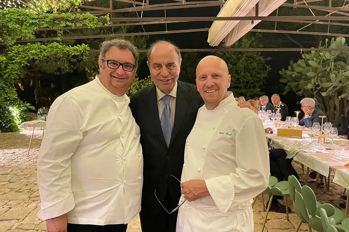 Paolo Gramaglia, Bruno Vespa e Heinz Beck Heinz Beck e Paolo Gramaglia, cena a quattro mani per la politica italiana
