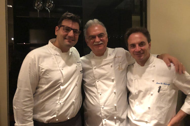 Emanuele Petrosino, Gino Fabbri e Nino Di Costanzo (Petrosino & friends, una Cena a teatro a I Portici, faro dell'hotellerie bolognese)