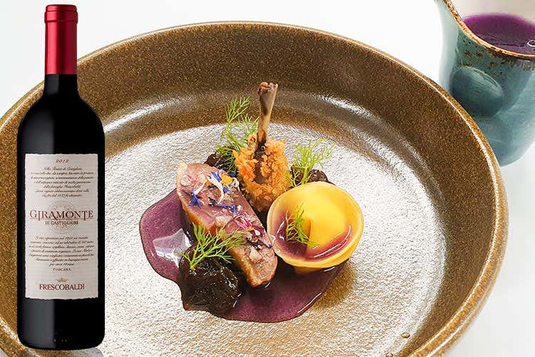 Il piccione in 3, petto, coscia e raviolo ripieno, aglio orsino, cavolo rosso &pound;$L&rsquo;Italia del vino$&pound; Frescobaldi, tra variet&agrave; e identit&agrave;