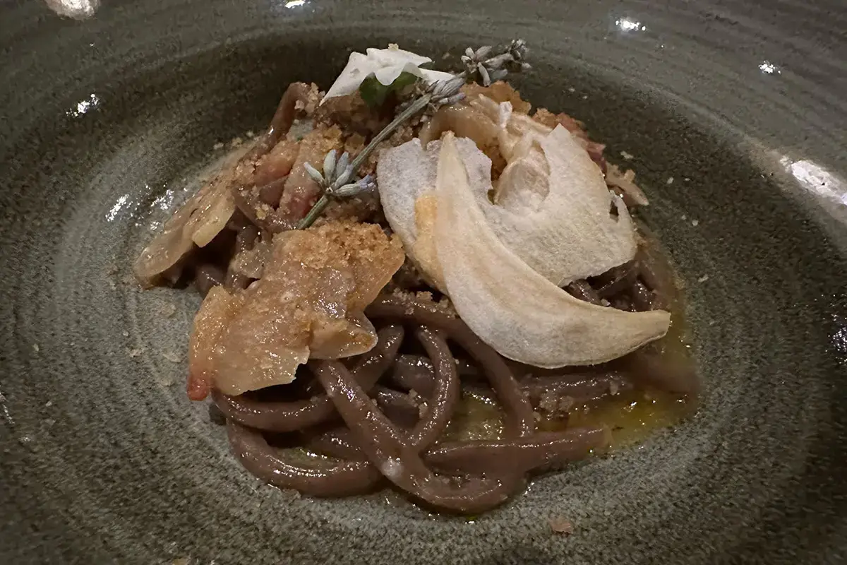 Pici al caffè, aglione della Valdichiana, guanciale e cachi Sempre più charme a Il Falconiere: la nuova sala valorizza l’alta cucina di Silvia Baracchi