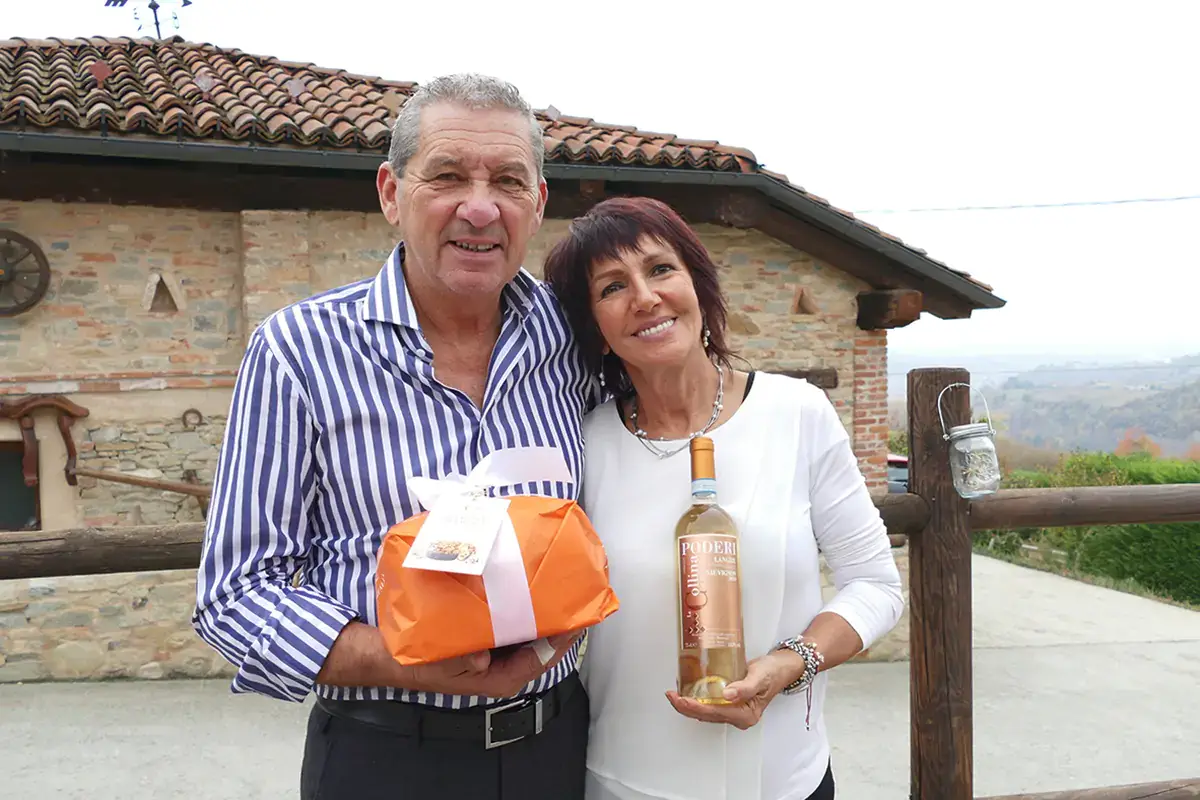 Da sinistra, Piergiorgio Marengo e la moglie Anna Schellino Il Sauvignon delle Langhe incontra il panettone grazie a Poderi la Collina e Albertengo