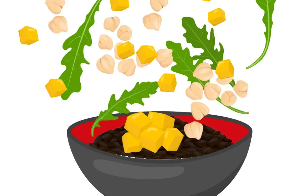 Pok&eacute; di riso Venere, ceci, zucca e rucola