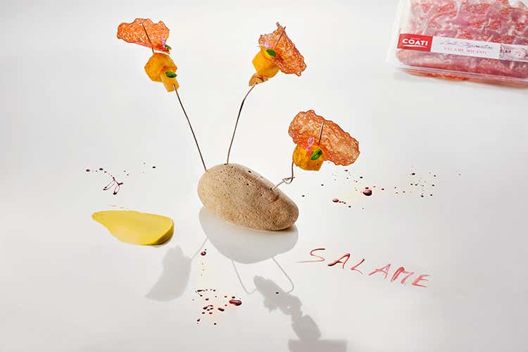 Polenta croccante con il salame Mauro Buffo con Salumi Coati Valore aggiunto ai 12 Apostoli