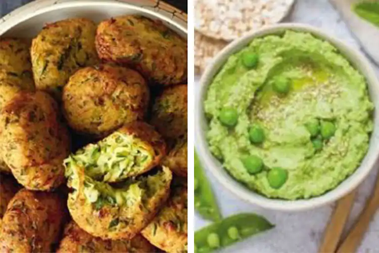 Polpette di zucchine e Hummus di piselli e menta