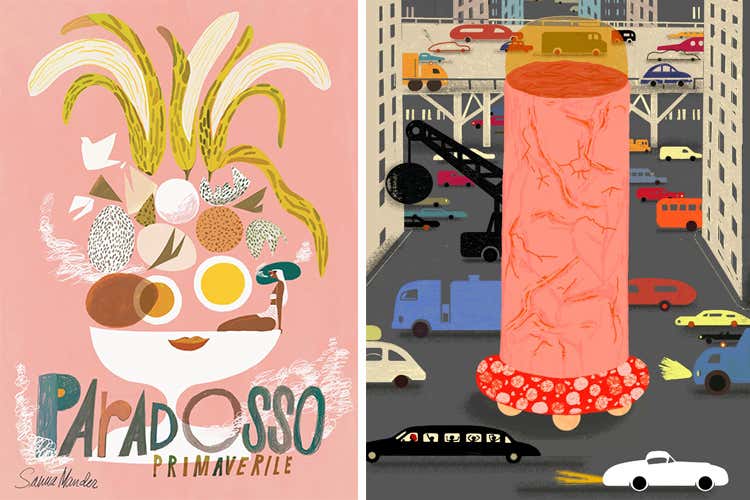 Sinistra: Sanna Mander, "Paradosso Primaverile" - Destra: Beppe Giacobbe, "Carneplastico"