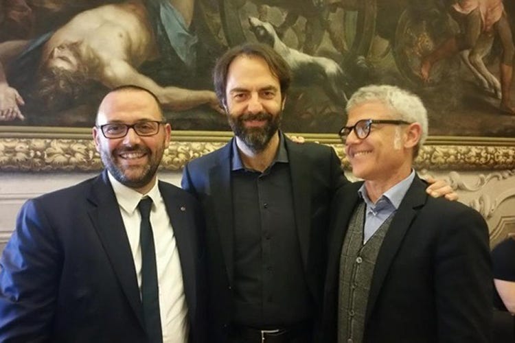 Massimiliano Apollonio, Neri Marcorè e Marcello Apollonio(Premio Apollonio 2018 Vincitrice la salentina Helen Mirren)