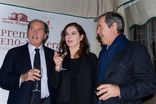 da sinistra: Gianni Battistoni, Monica Guerritore (attrice) e Gaetano Marzotto (presidente Gruppo Vinicolo Santa Margherita)