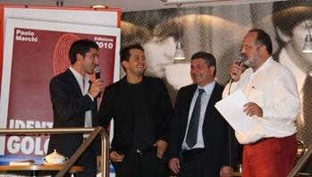 da sinistra Fabio Pisani, Alessandro Negrini, Giovanni Biatta dell'Azienda Agricola di Franciacorta Le Marchesine sponsor del premio, Paolo Marchi