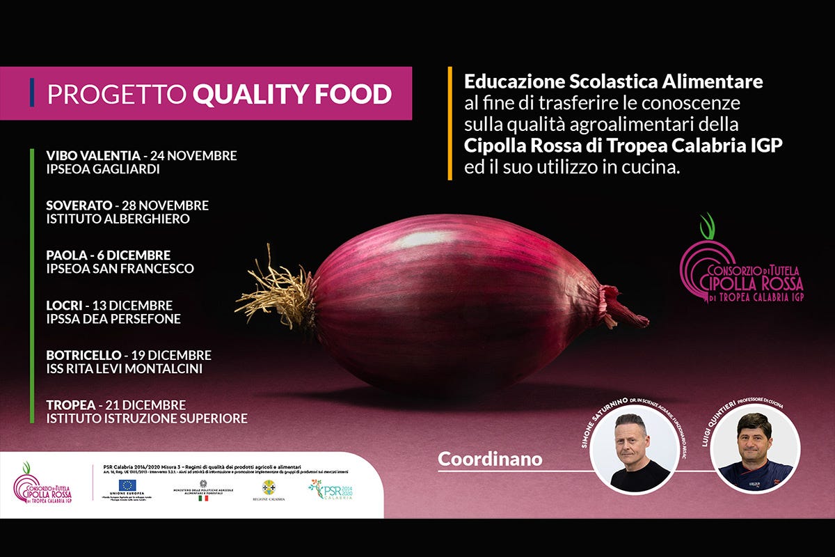 Quality Food, il progetto di educazione alimentare nelle scuole che toccherà ben sei città calabresi Cipolla rossa di Tropea Calabria Igp entra nelle scuole