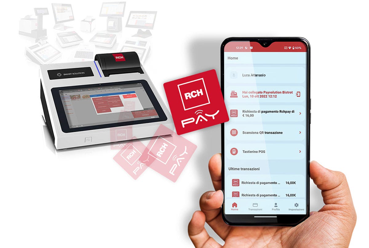 RCH Pay è un sistema di pagamento tecnologicamente evoluto, facile da gestire, sicuro ed economico Con RCH Pay la cassa diventa un Pos per pagamenti smart sicuri e veloci