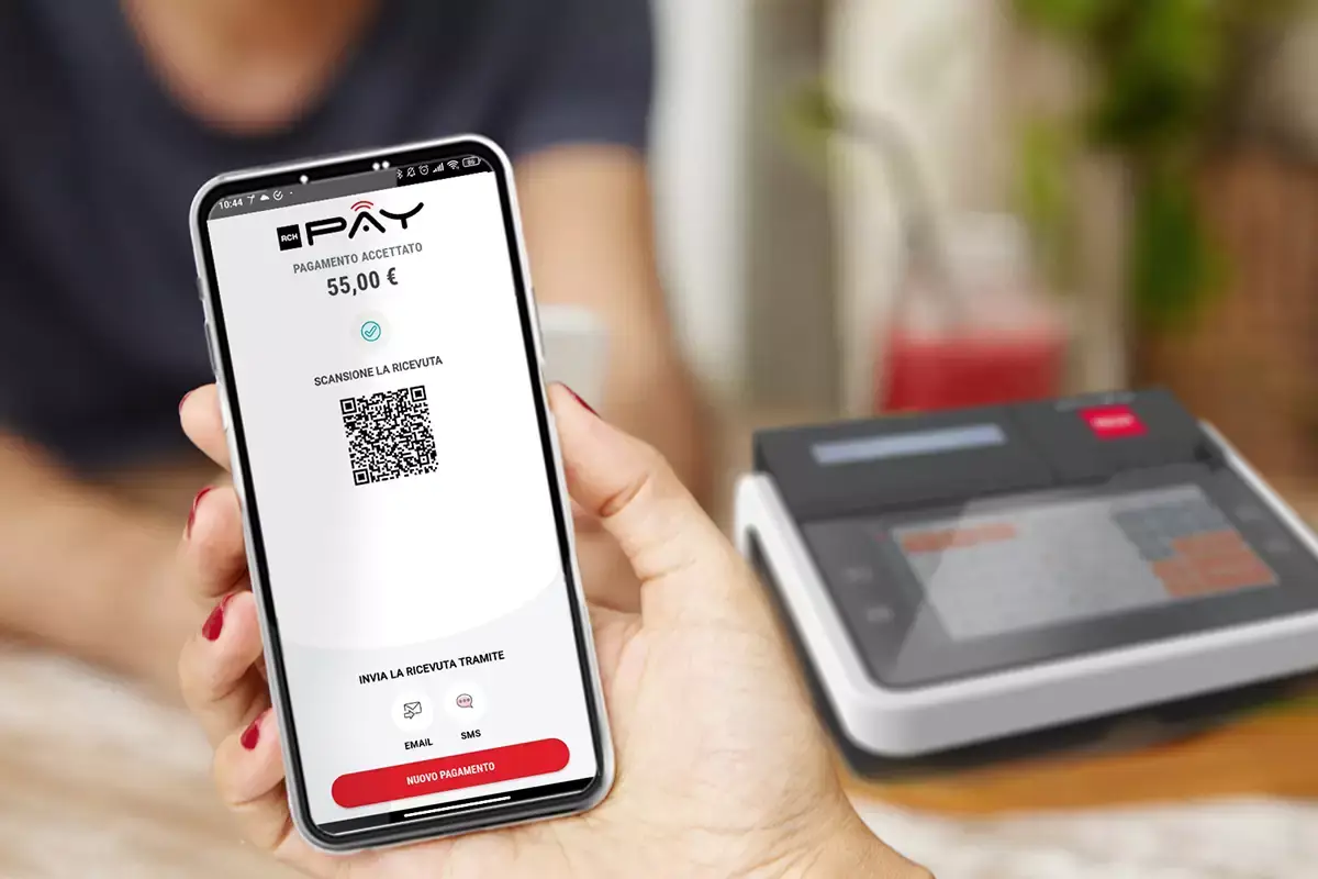 Rch Pay &egrave; un servizio mobile, non vincolato al punto cassa Con Rch Pay il registratore di cassa diventa un Pos