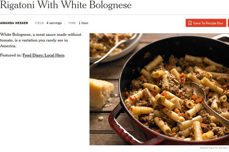 Rigatoni alla Bolognese… in bianco la ricetta del New York Times - Italia a Tavola
