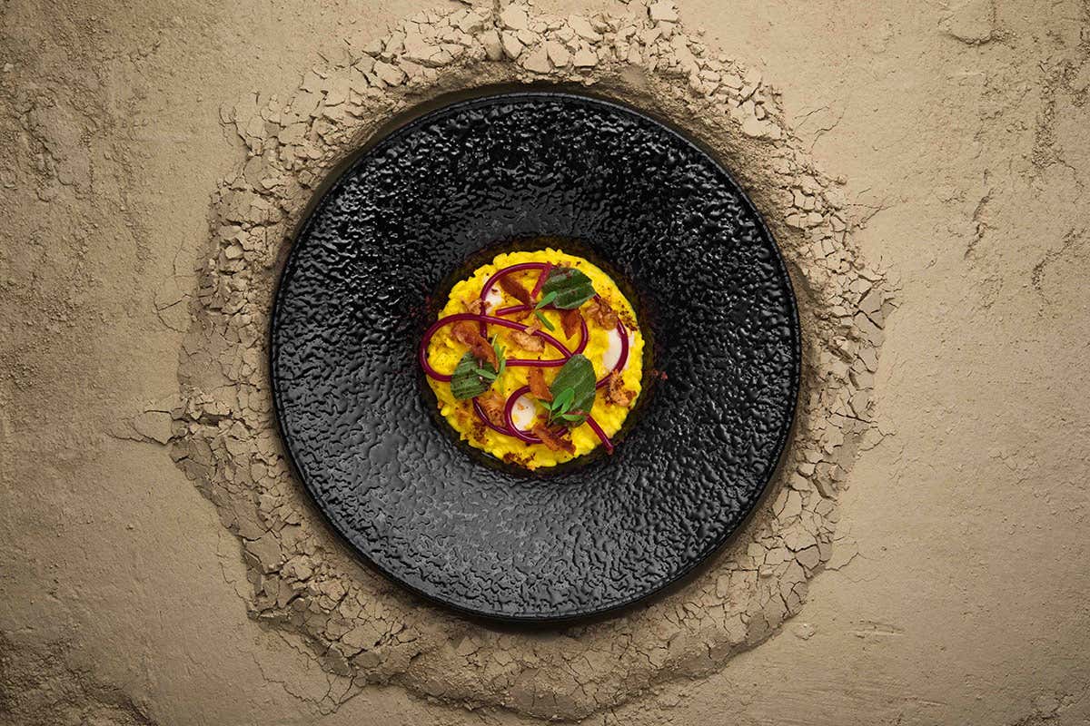 Risotto allo zafferano liqurizia e gel di Negroamaro Unilever Food Solutions e Fic insieme per un progetto formativo