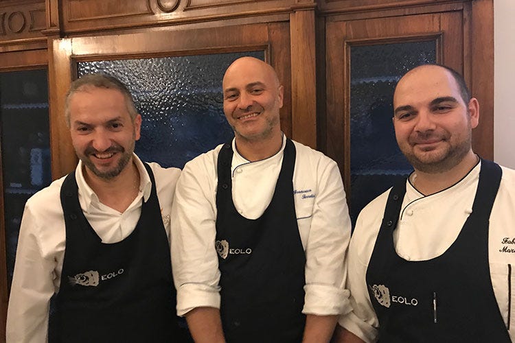 Antonino Maresca, Francesco Serretiello e Fabio Marano (Cena a sei mani con luna pienaIl ristorante Eolo di Amalfi stupisce)