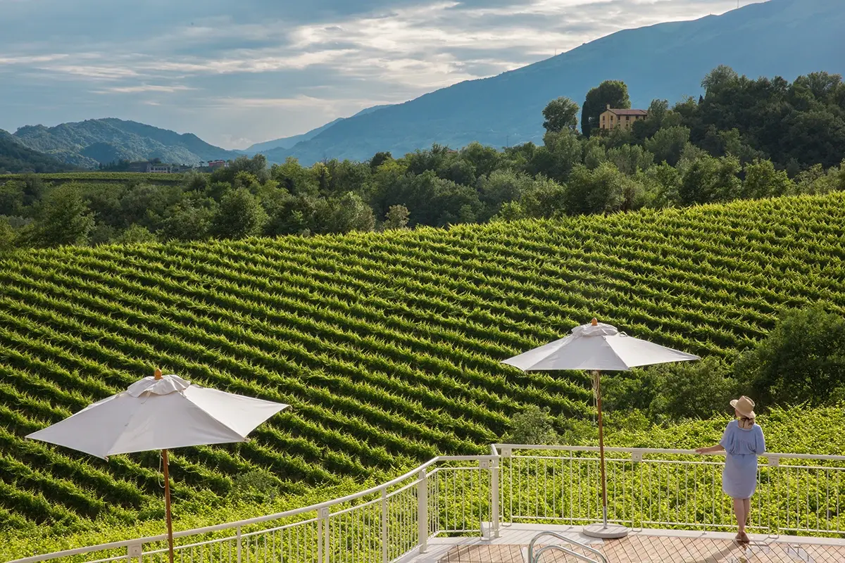 Il Romantik Relais d&rsquo;Arfanta nelle dolci colline del Prosecco Camera con vi... gna Indirizzi per dormire in un vigneto