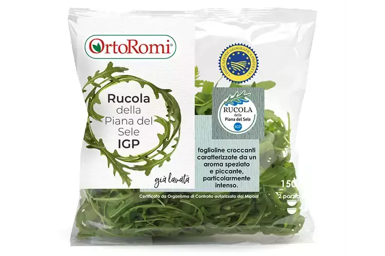 La confezione riciclabile di Rucola della Piana del Sele Igp Rucola della Piana del Sele Igp Da OrtoRomi, un aroma intenso