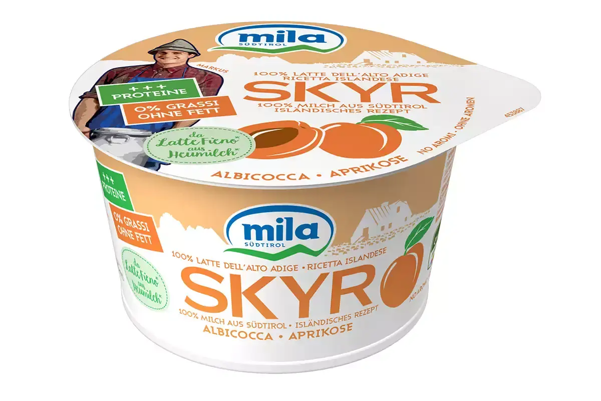 Mila Skyr al gusto albicocca Mila Skyr, dai masi dell&rsquo;Alto Adige l&rsquo;alternativa allo yogurt
