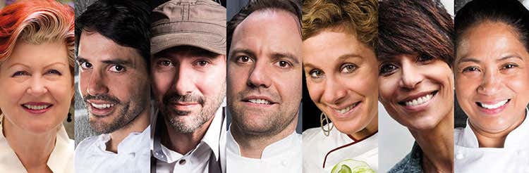 Annie Féolde, Virgilio Martinez, Paul Pairet, Brett Graham, Ana Roš, Dominique Crenn e Margarita Forés (S.Pellegrino Young Chef Countdown per la finalissima)