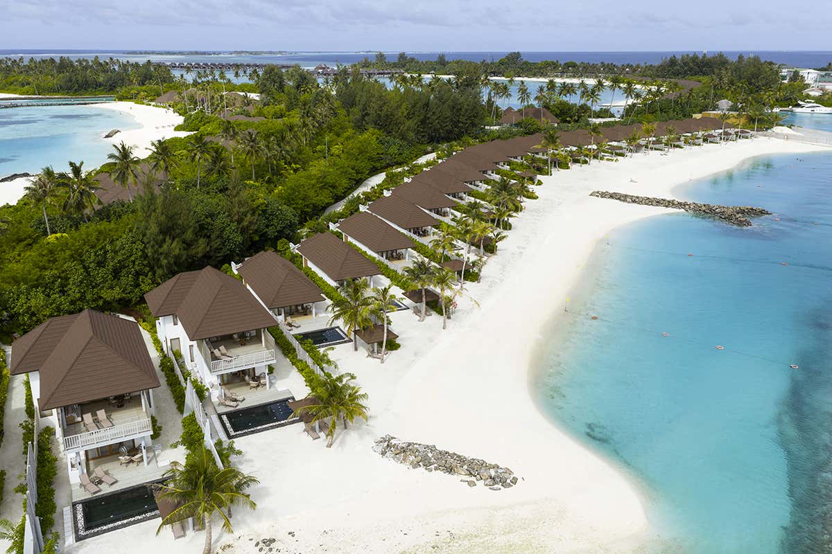Prospettiva aerea dell'esclusivo distretto delle Beach Suite, perfette per chi cerca ampi spazi e totale isolamento tropicale