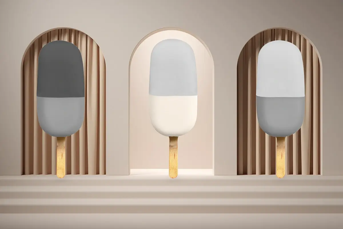 Stecco Greige Il gelato perfetto per la fashion week? Lo stecco greige Armani