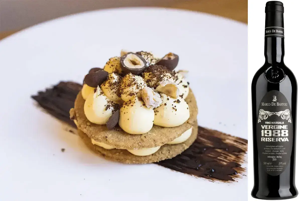 &ldquo;Sabl&egrave; alle nocciole, cremoso nocciole cioccolato caff&egrave; e chantilly al caramello&rdquo; di Cristina Cerbi (foto: Thomas Ghilardotti) &pound;$L&rsquo;Italia del vino:$&pound; la leggenda del Marsala