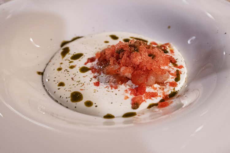 Caprese di gambero rosso di Mazara - Salamureci, cucina classica con chicche innovative