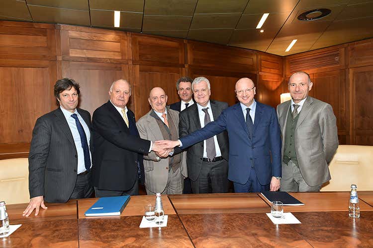 Matteo Zoppas, Gianfranco Zoppas, Enrico Zoppas, Frederic Barut, Gian Luca Galletti, Vincenzo Boccia, Tullio Versace (San Benedetto e ministero dell'Ambiente Un'unica filosofia, la sostenibilit&agrave;)