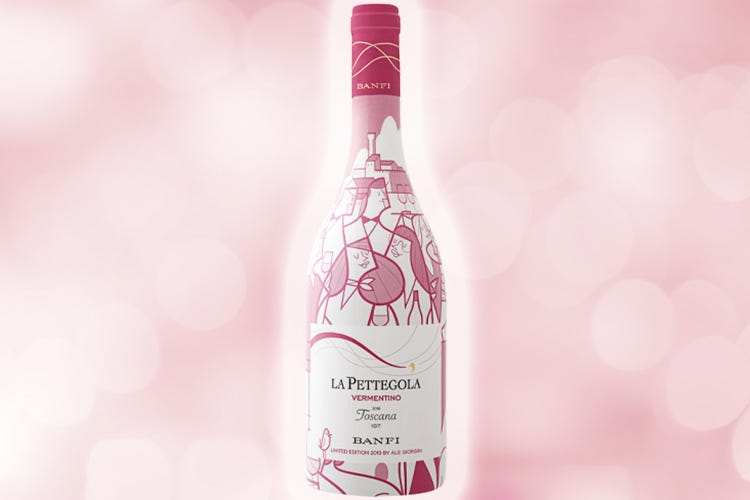 L'edizione limitata de La Pettegola di Banfi con la bottiglia firmata Ale Giorgini (Sfumature di rosa e geometrie per La Pettegola limited edition)
