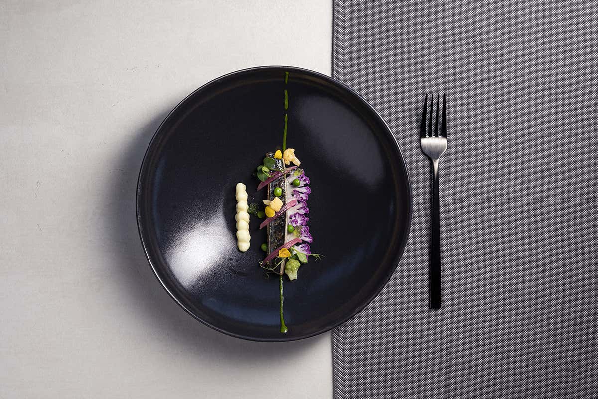 Sgombro, Variazione di cavolfiore, cipolla agro dolce, piselli Quellenhof Luxury Resort Lazise, la dolce vita sul lago