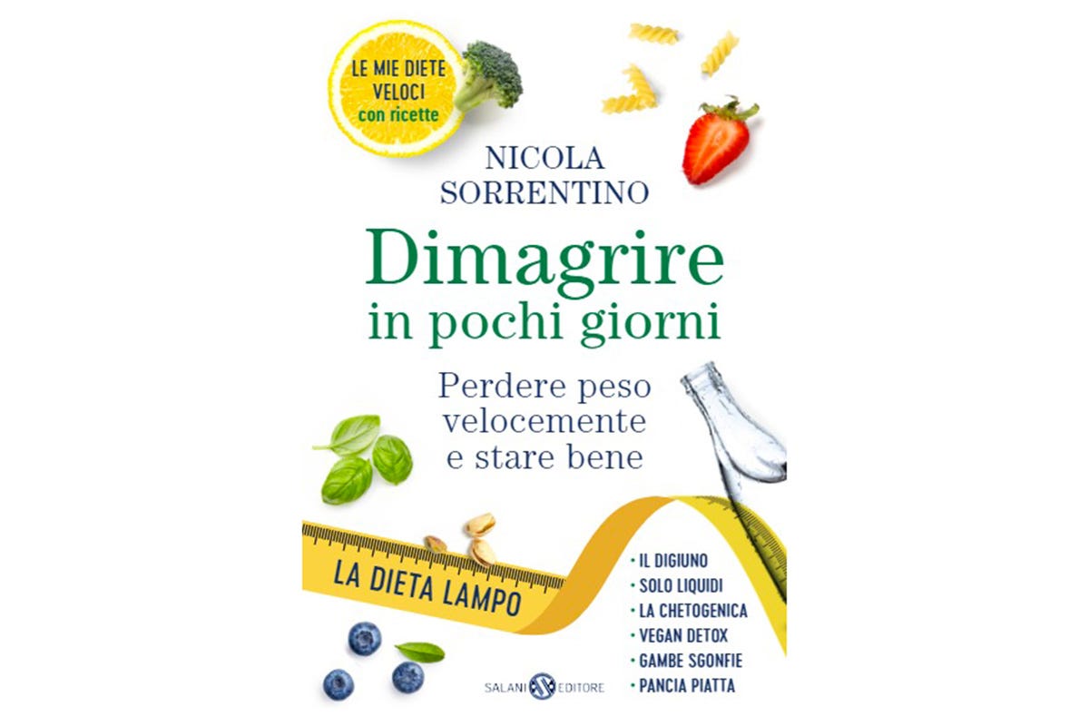 La copertina del libro di Sorrentino in questi giorni in libreria “Dimagrire in pochi giorni”, la dieta lampo di Nicola Sorrentino